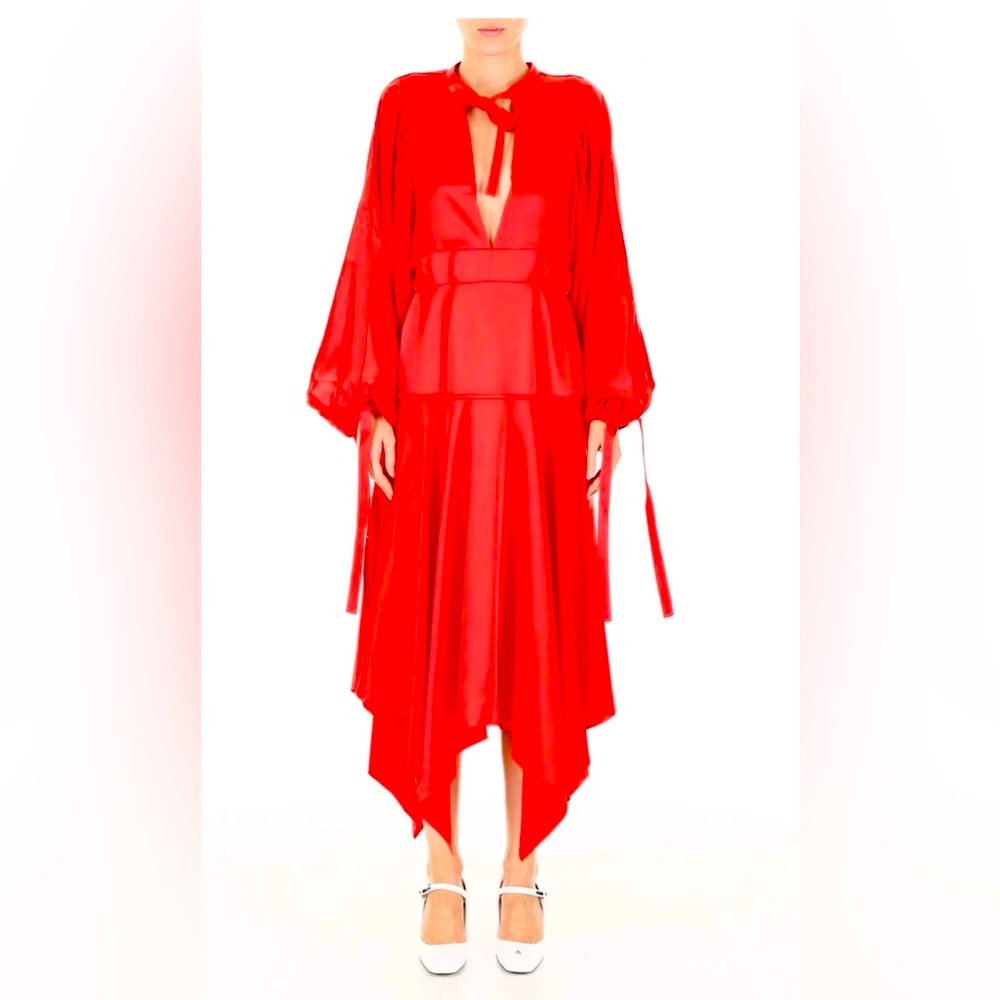Self-Portrait Red Satin High-Low Midi Dress - Picture 3 of 5